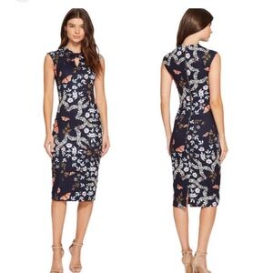 Ted Baker Navy and White Floral Midi Dress